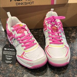 Acacia DinkShot Pink and White Athletic Pickleball Shoes